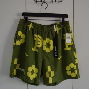 Purple Brand swimwear, swim shorts trunks, green print, NWT, XL